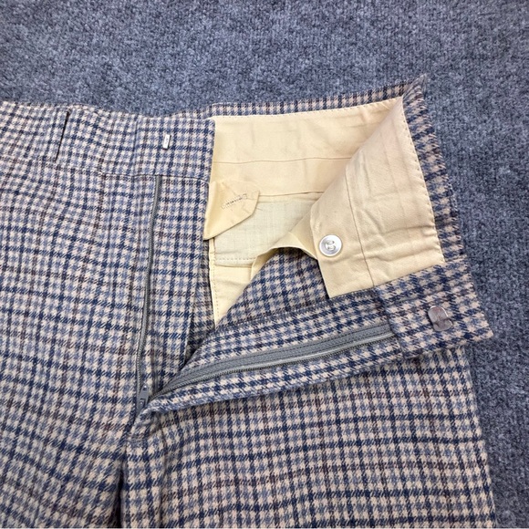 VTG Pendleton Wool Pants 32x29 60s 70s Beige Blue Plaid Check Trousers USA Made - Picture 10 of 16